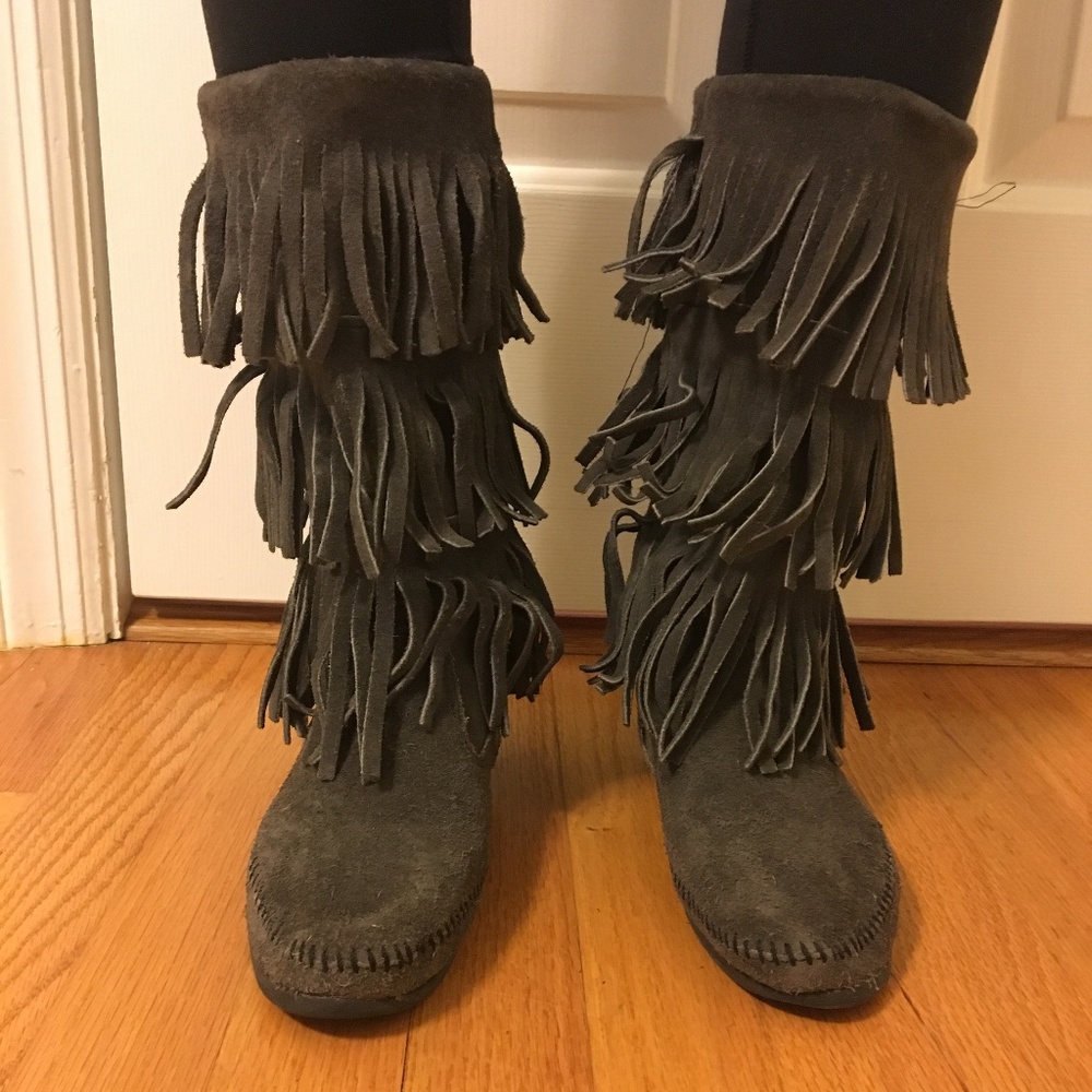 Grey Minnetonka Boots